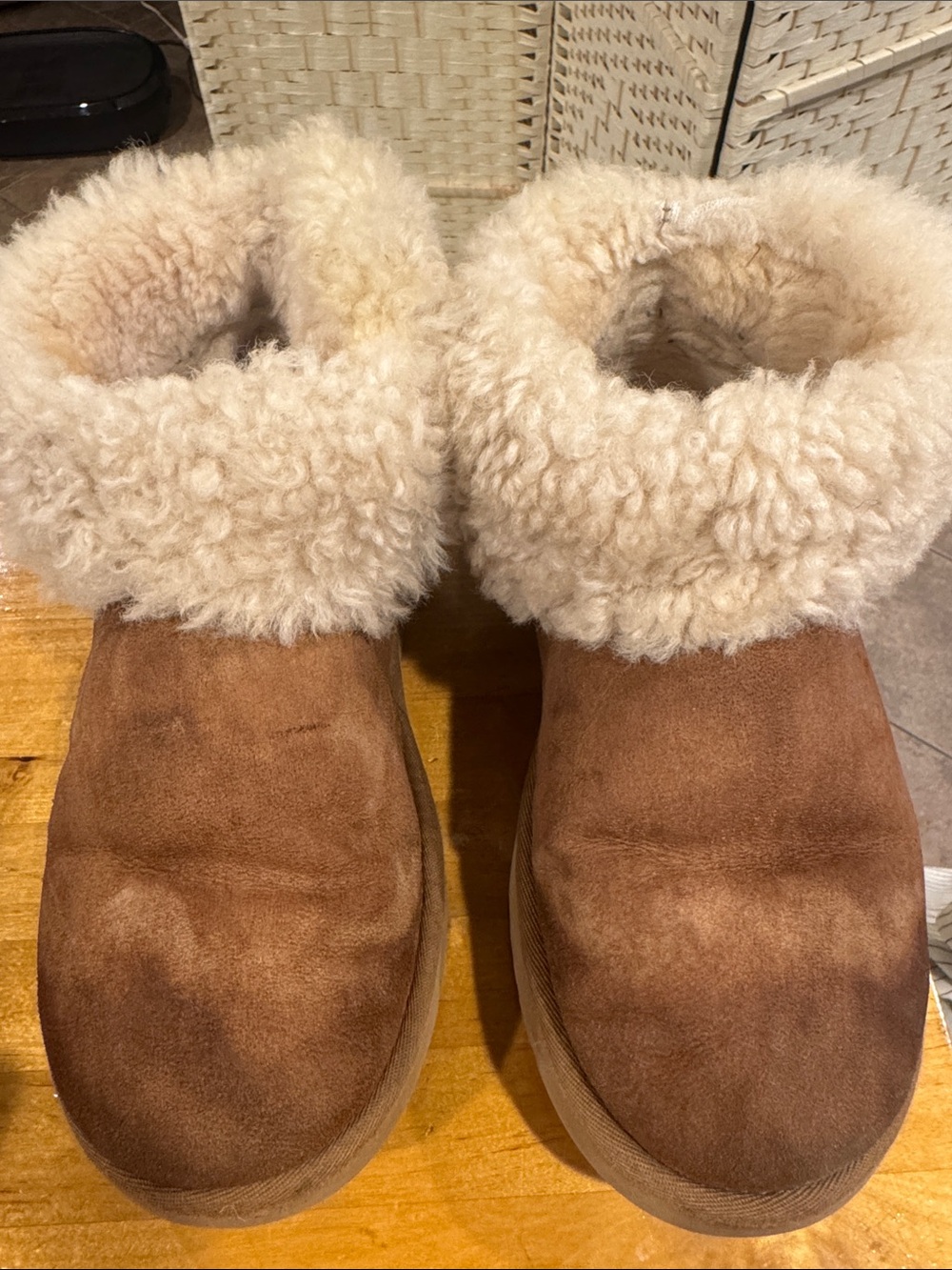 UGG Chestnut Suede Booties with folded down Sheepskin Cuff - Picture 2 of 11
